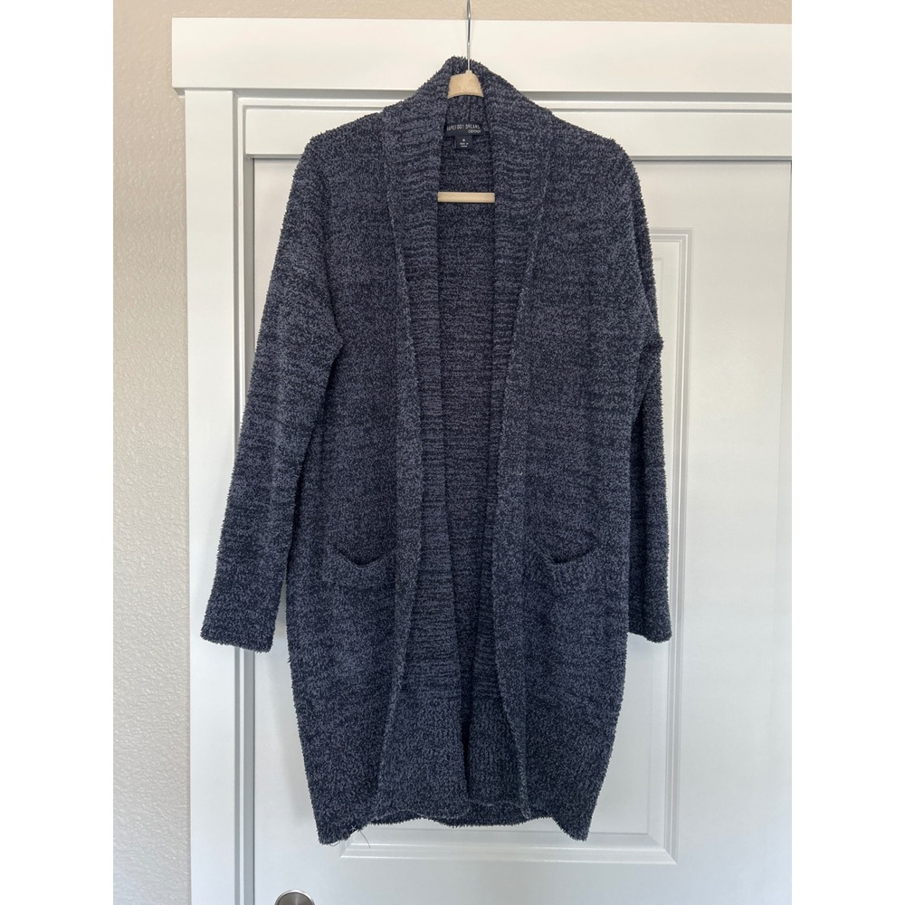 Barefoot Dreams CozyChic Heathered Cardigan Navy Blue Grey Open Front Sweater M